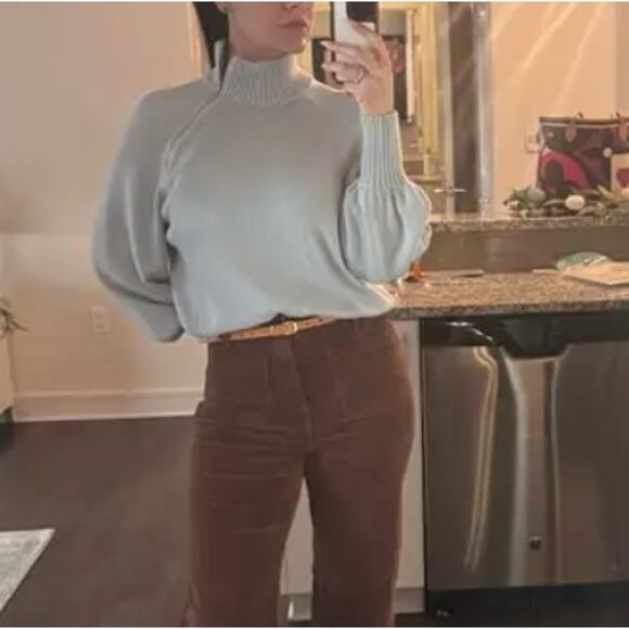 Marissa Webb Blue Turtleneck Sweater MEDIUM Balloon Sleeve Soft Oversized $270 - Picture 8 of 10